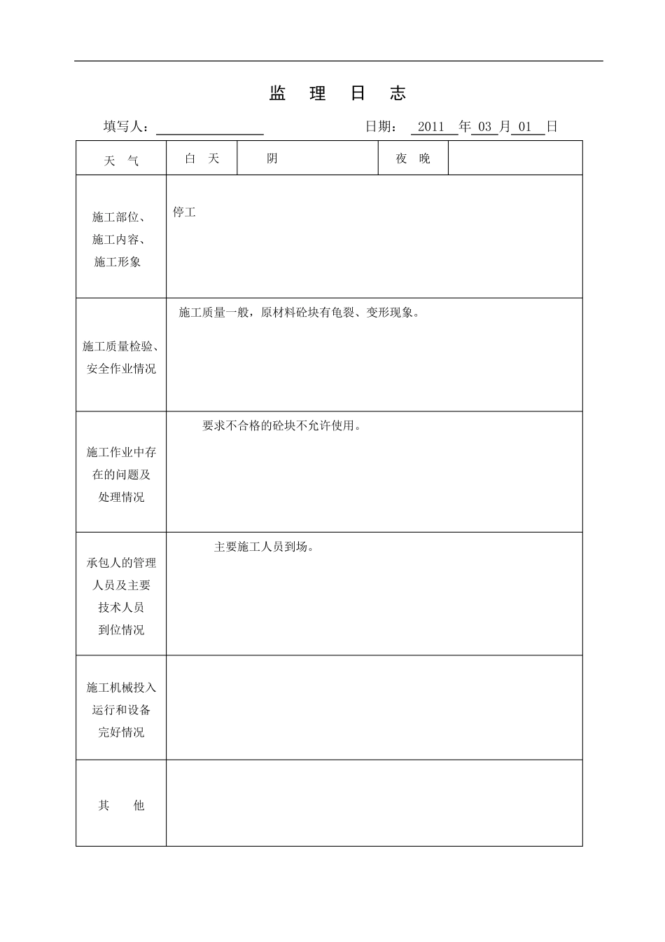 监理日志表格2_第2页