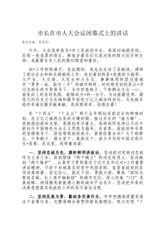 市长在市人大会议闭幕式上的讲话