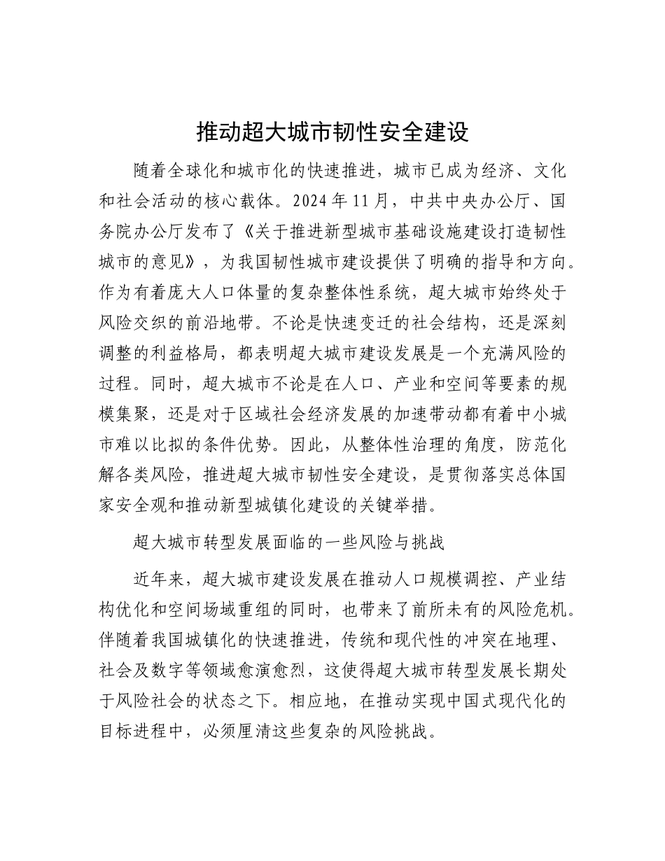 推动超大城市韧性安全建设【资深秘书】_第1页