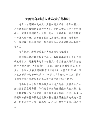 完善青年创新人才选拔培养机制【资深秘书】