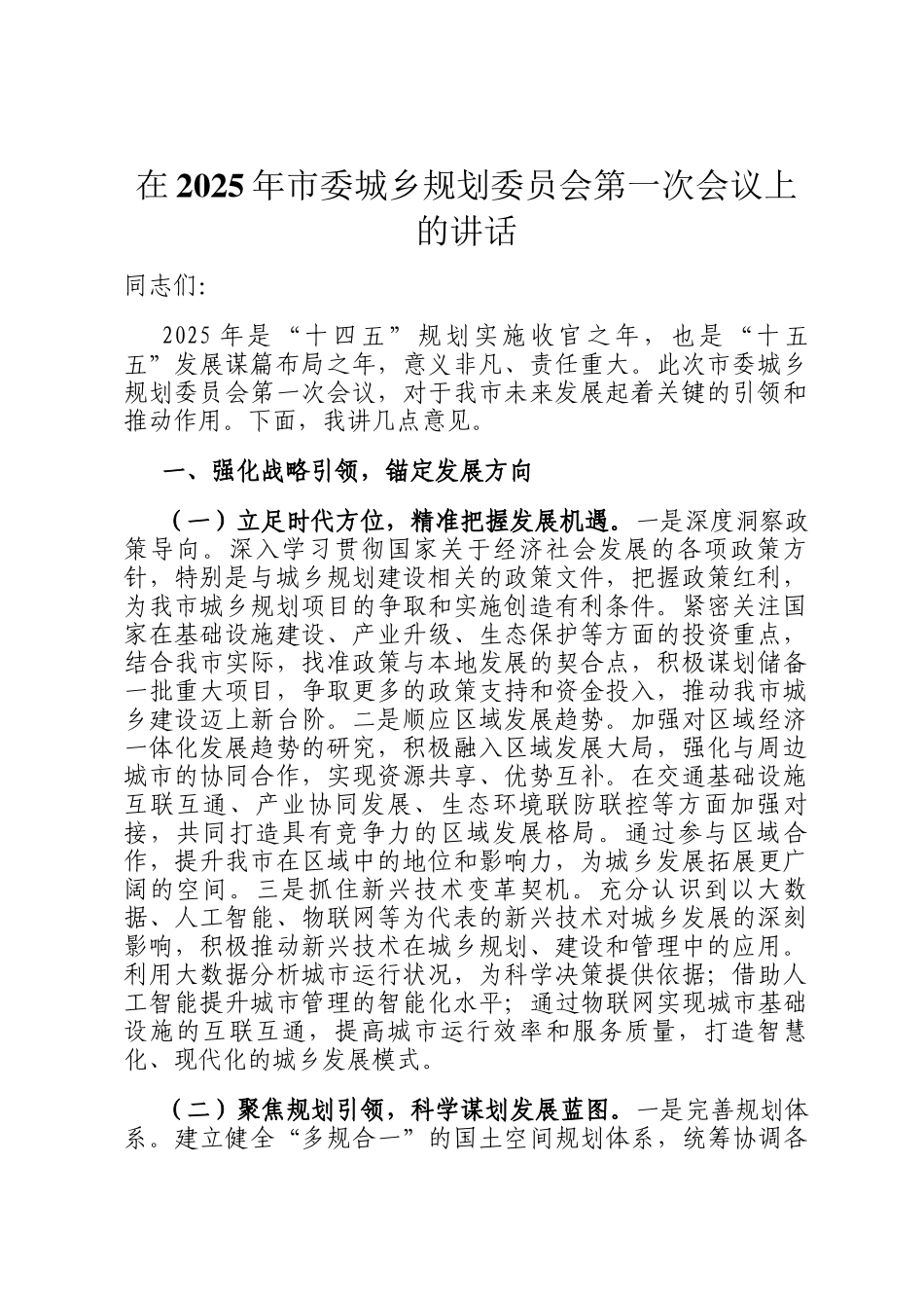 在2025年市委城乡规划委员会第一次会议上的讲话_第1页