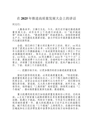 在2025年推进高质量发展大会上的讲话