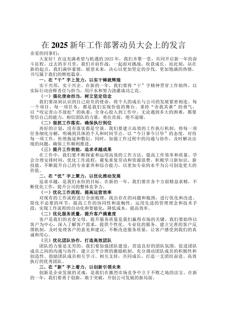 在2025新年工作部署动员大会上的发言_第1页