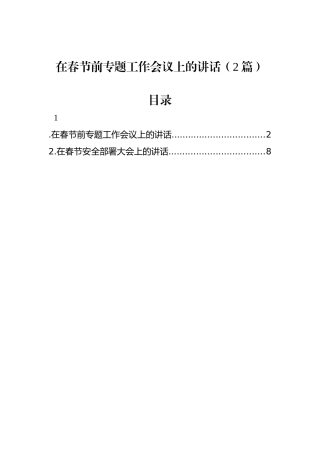 在春节前专题工作会议上的讲话（2篇）