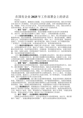在国有企业2025年工作部署会上的讲话