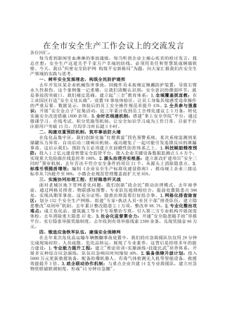 在全市安全生产工作会议上的交流发言