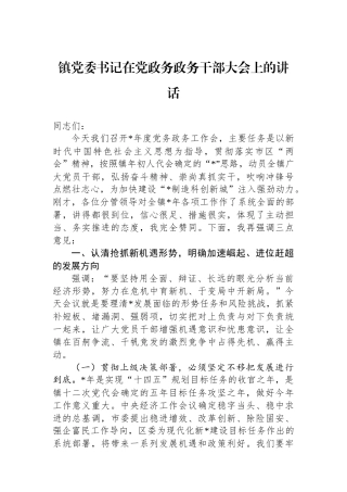 镇党委书记在党政务政务干部大会上的讲话