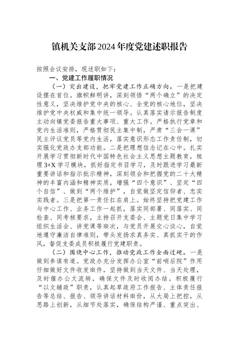 镇机关支部2024年度党建述职报告_第1页