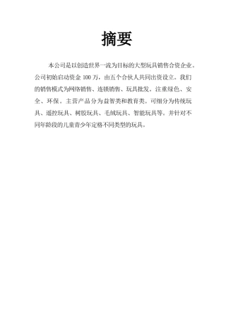 乐乐玩具销售创业计划书