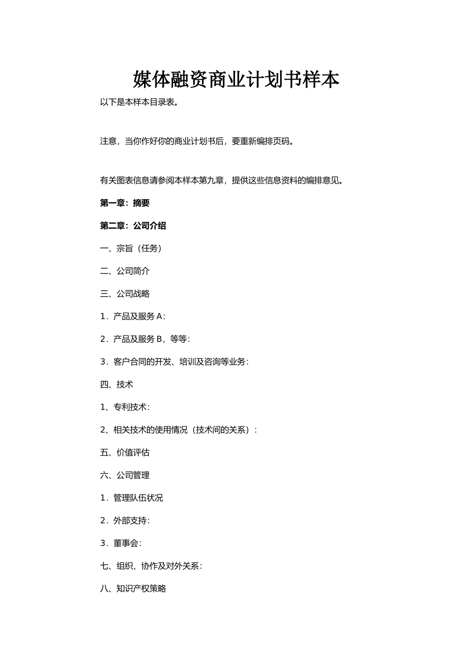 媒体融资商业计划书样本_第1页