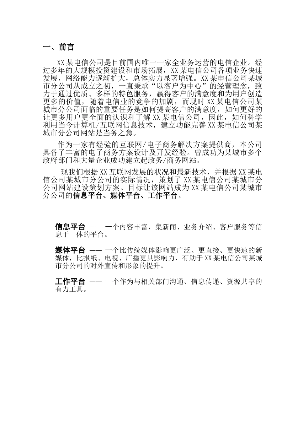 某电信公司某城市分公司网站建设策划方案_第2页