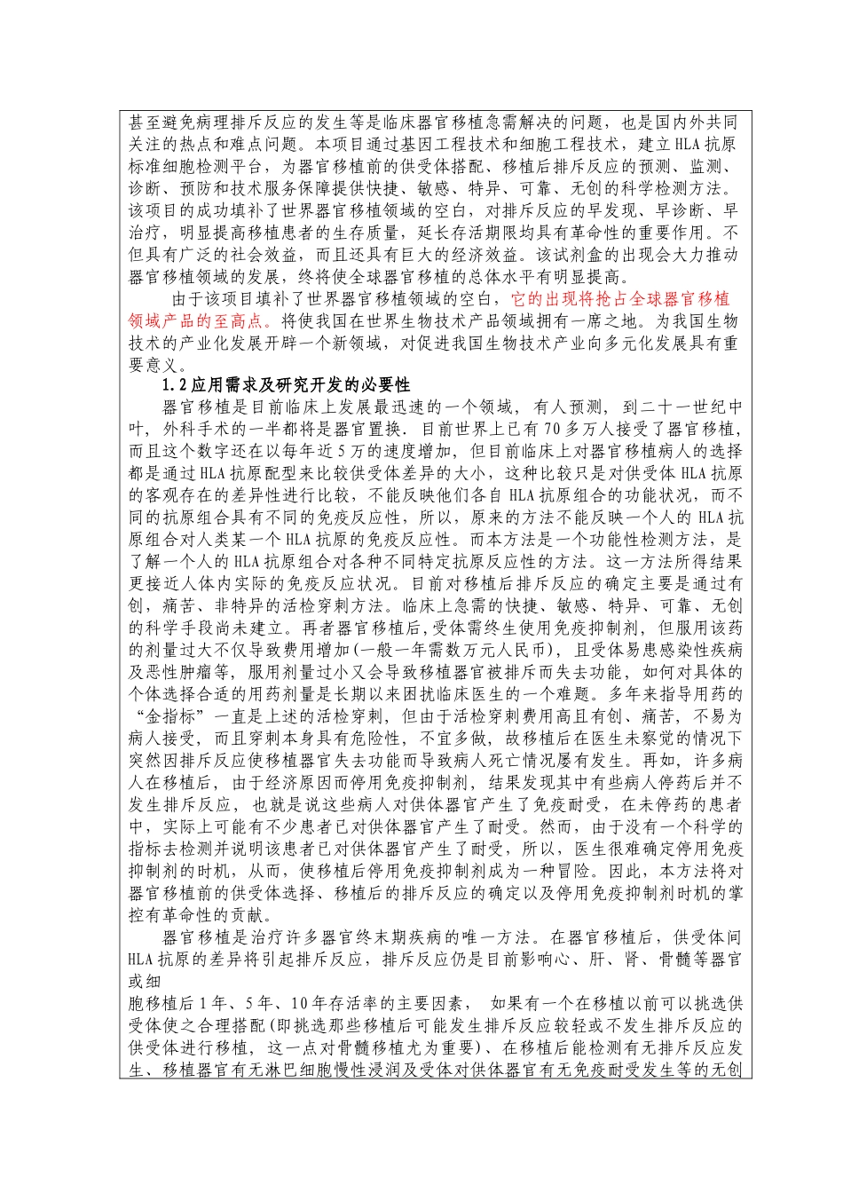 某生物技术移植排斥反应的预测、诊断试剂盒的开发生产科技项目建议书_第2页