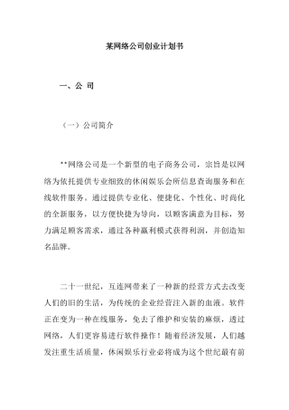 某网络公司创业计划书