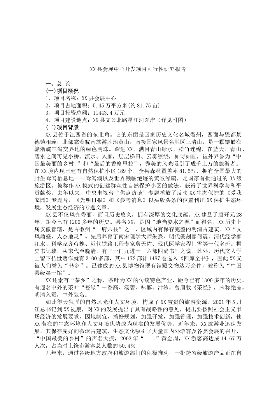 某县会展中心开发项目可行性研究报告_第1页