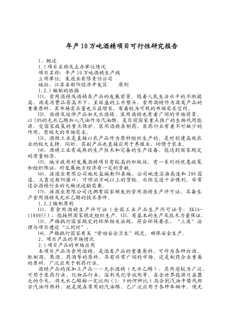 年产10万吨酒精项目可行性研究报告