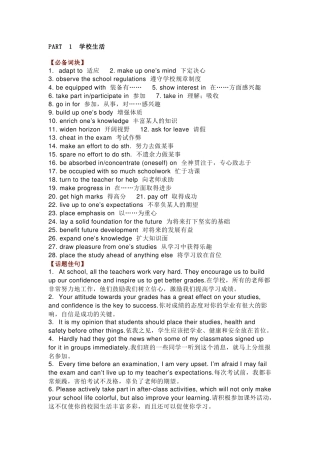 高中英语写作常考话题词块和佳句积累