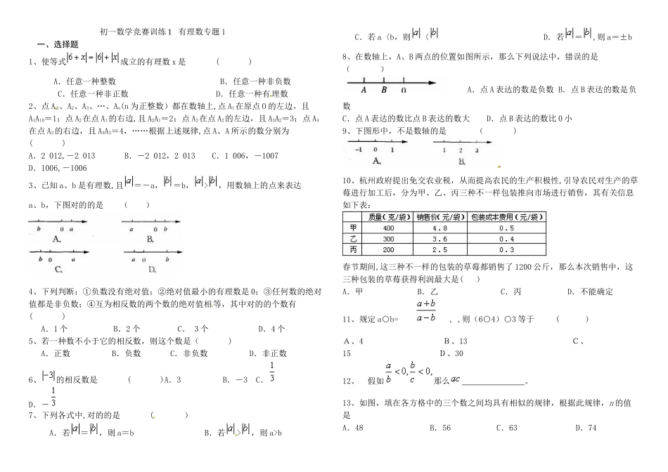 2025年初一数学竞赛训练有理数专项_第1页