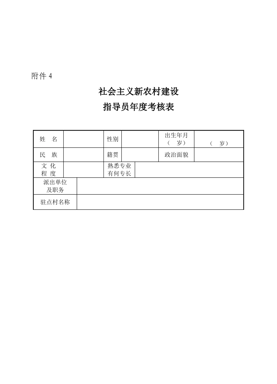 2025年新农村建设指导员考核表_第1页