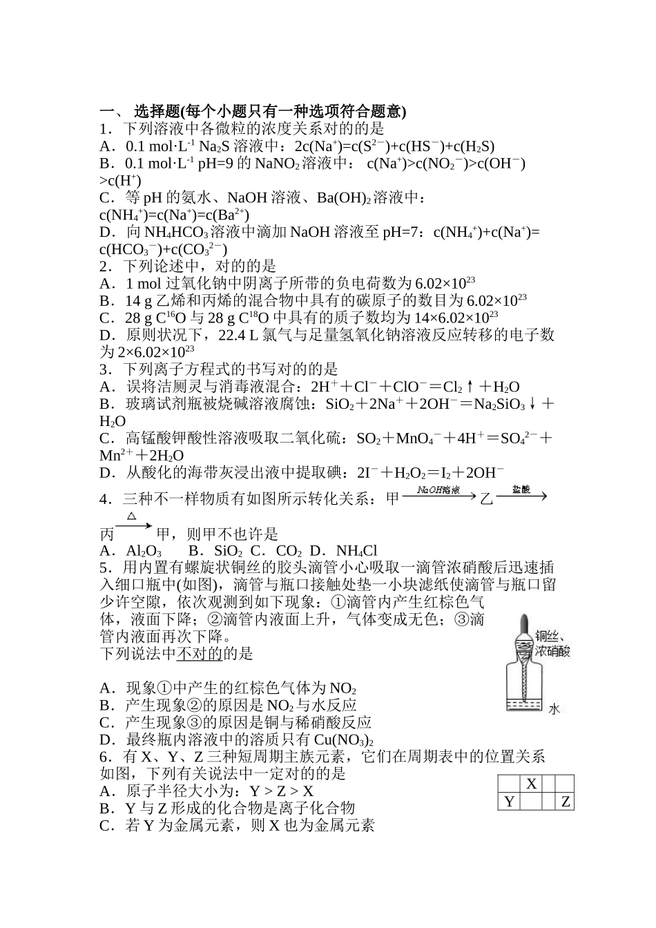 2025年高三化学知识点随堂复习测试_第1页