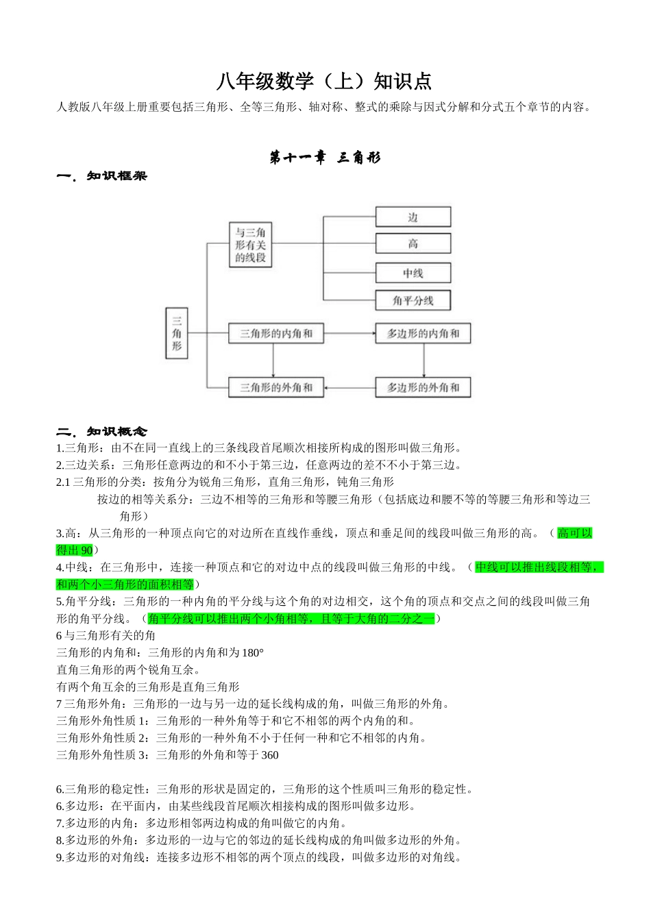 2025年初二上期末数学考试知识点_第1页