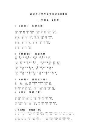 2025年小学生必背古诗100首注音版