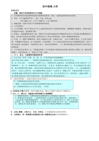 2025年初中物理力学知识点总结