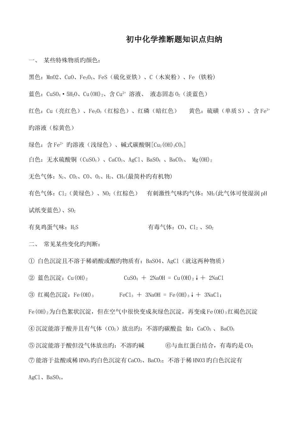 2025年初中化学推断题知识点归纳_第1页