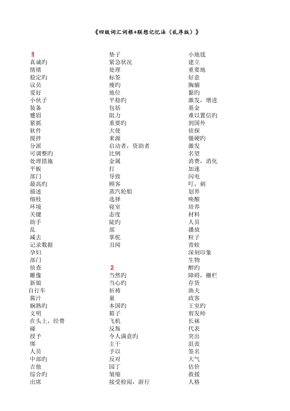 2025年全中文默写版四级词汇词根联想记忆法乱序版_第1页