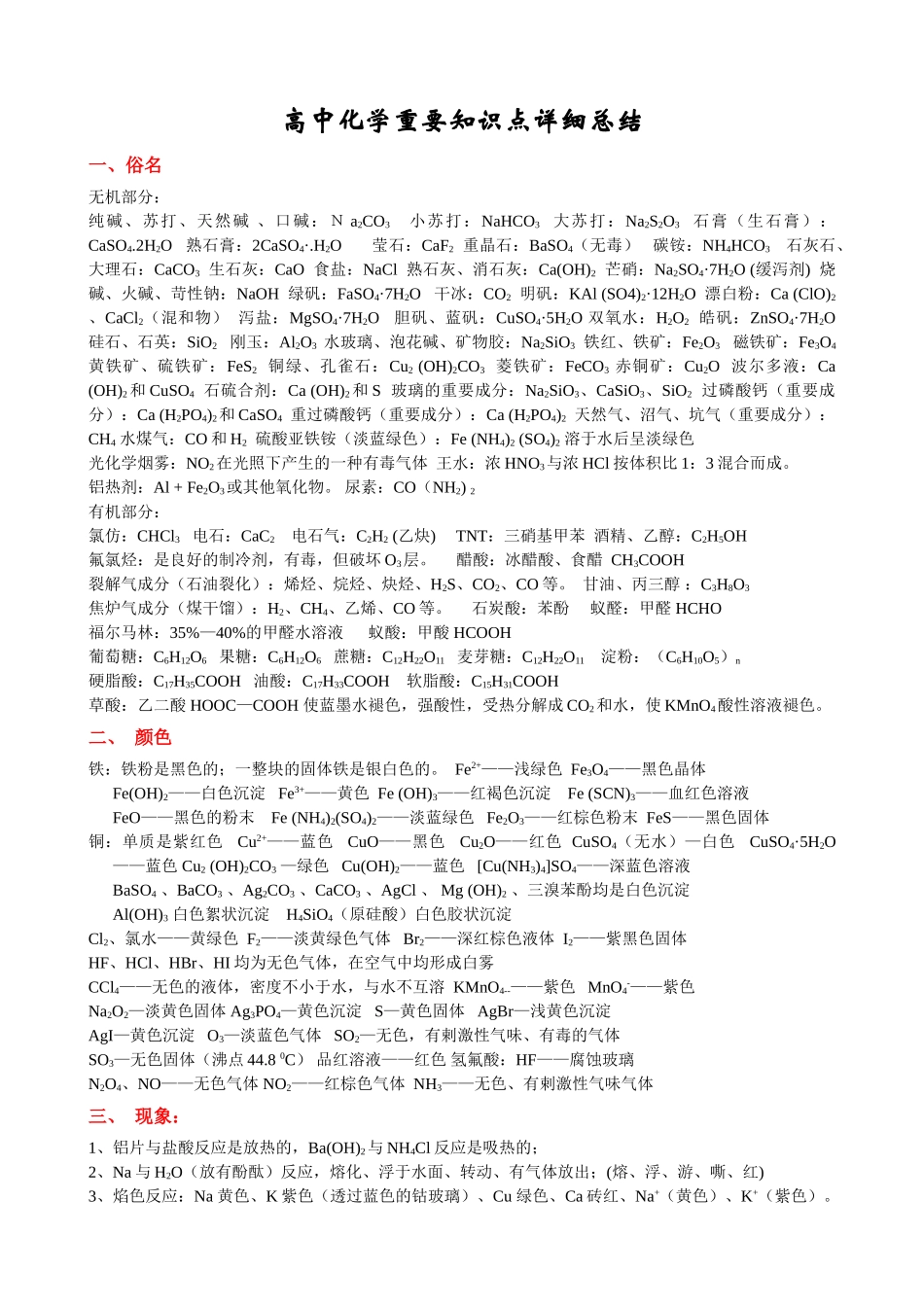 2025年高中化学重要知识点详细总结_第1页