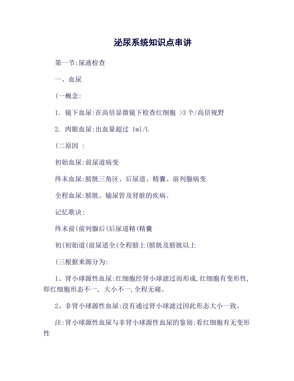 2025年执业医师泌尿系统知识点串讲分享_第1页