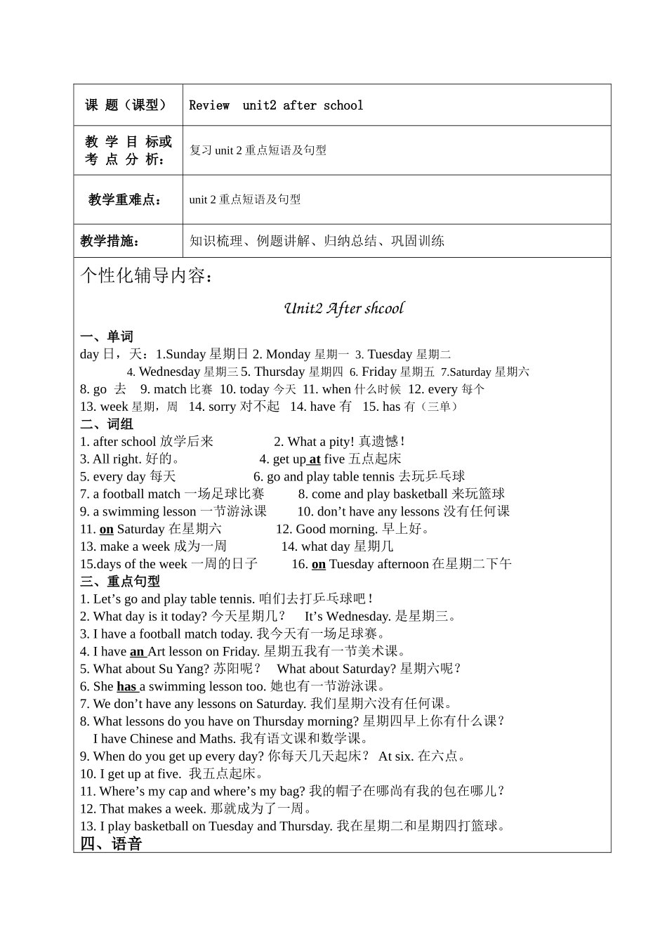 2025年译林小学英语四年级下4Bunit2知识点与练习_第1页