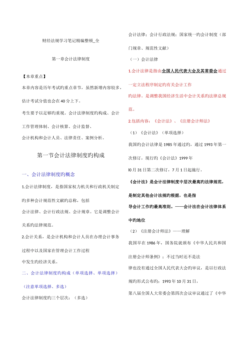 2025年会计从业资格考试新编财经法规学习笔记重点_第1页