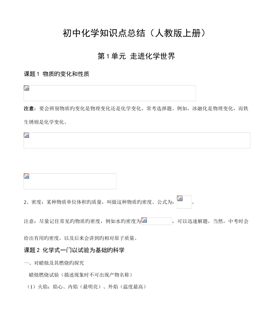 2025年初中化学知识点总结人教版上册_第1页
