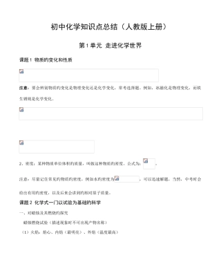2025年初中化学知识点总结人教版上册