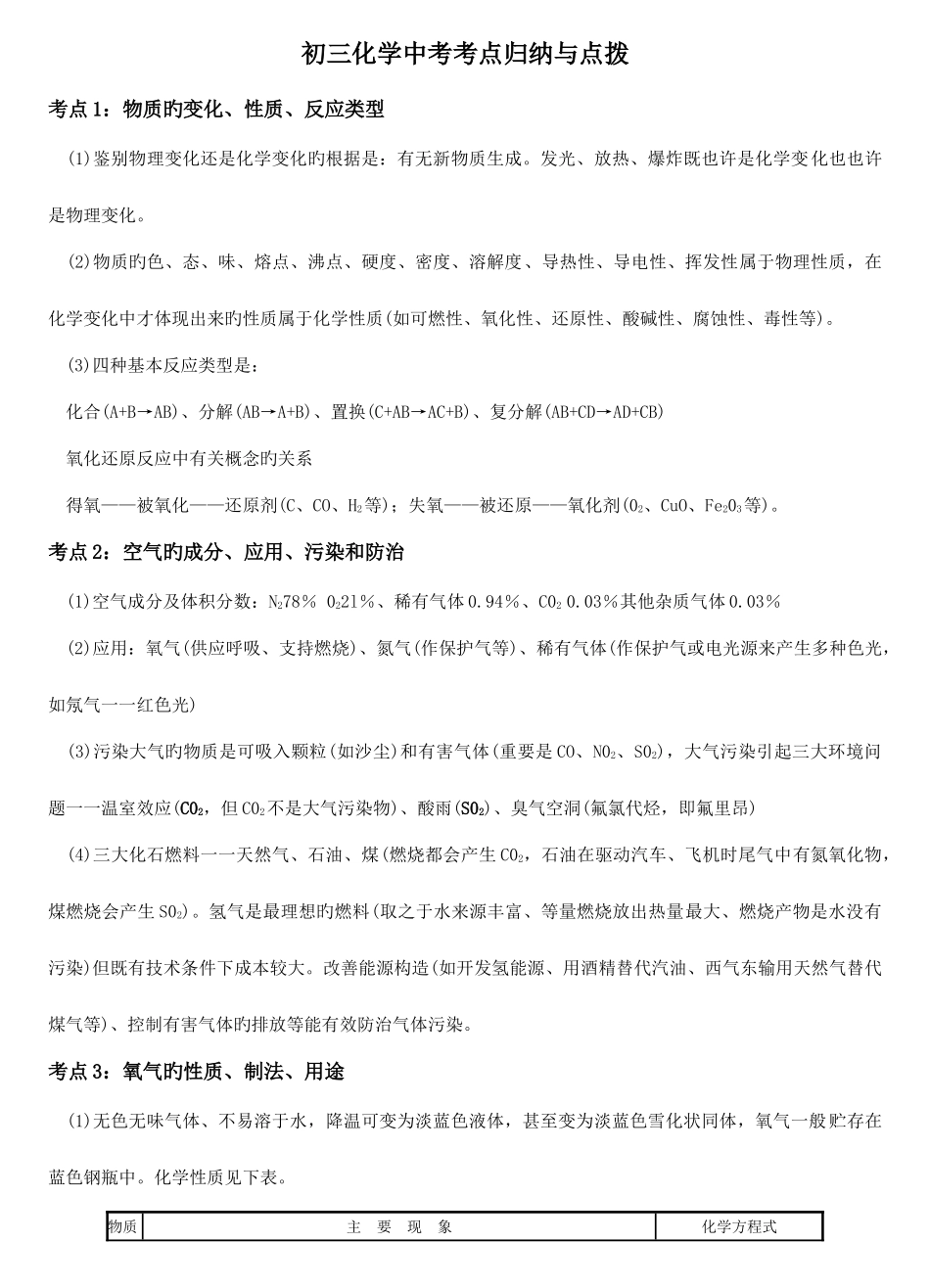 2025年初三化学中考考点归纳总结与点拨_第1页