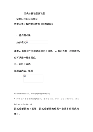 2025年初中数学因式分解知识点及专项练习