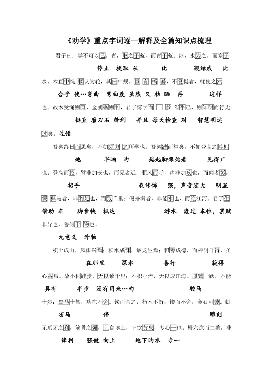 2025年劝学重点字词逐个解释及全篇知识点梳理_第1页