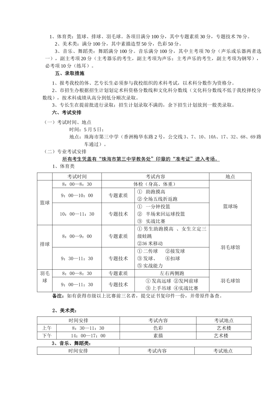 2025年普通高中特长生招生考试方案_第3页