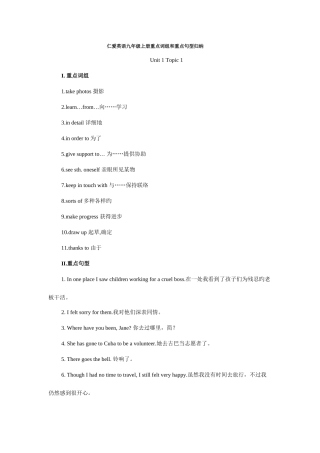 2025年仁爱英语九年级上册重点词组和句型归纳