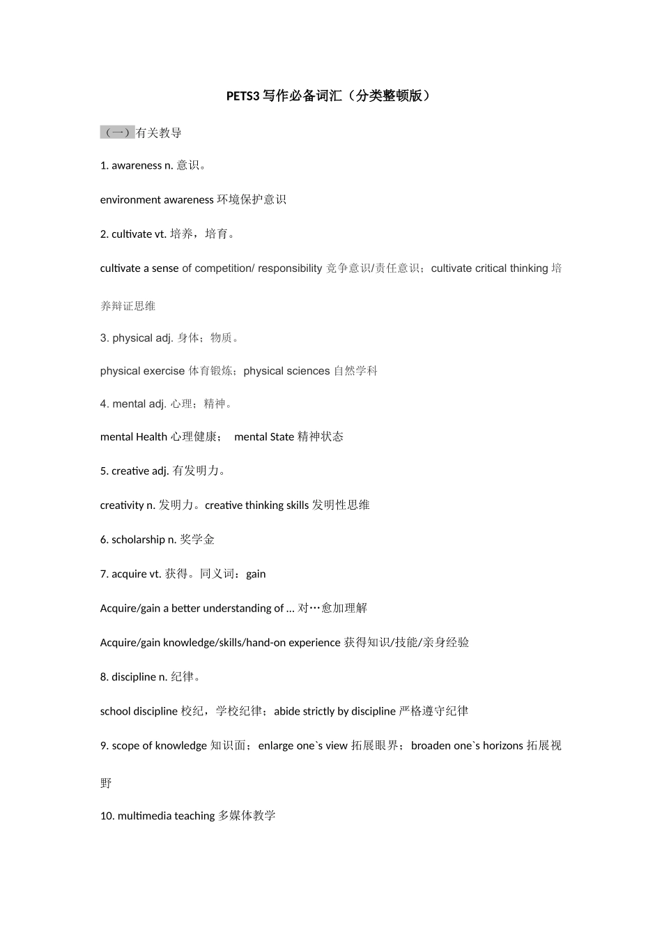 2025年PETS3级写作词汇_第1页