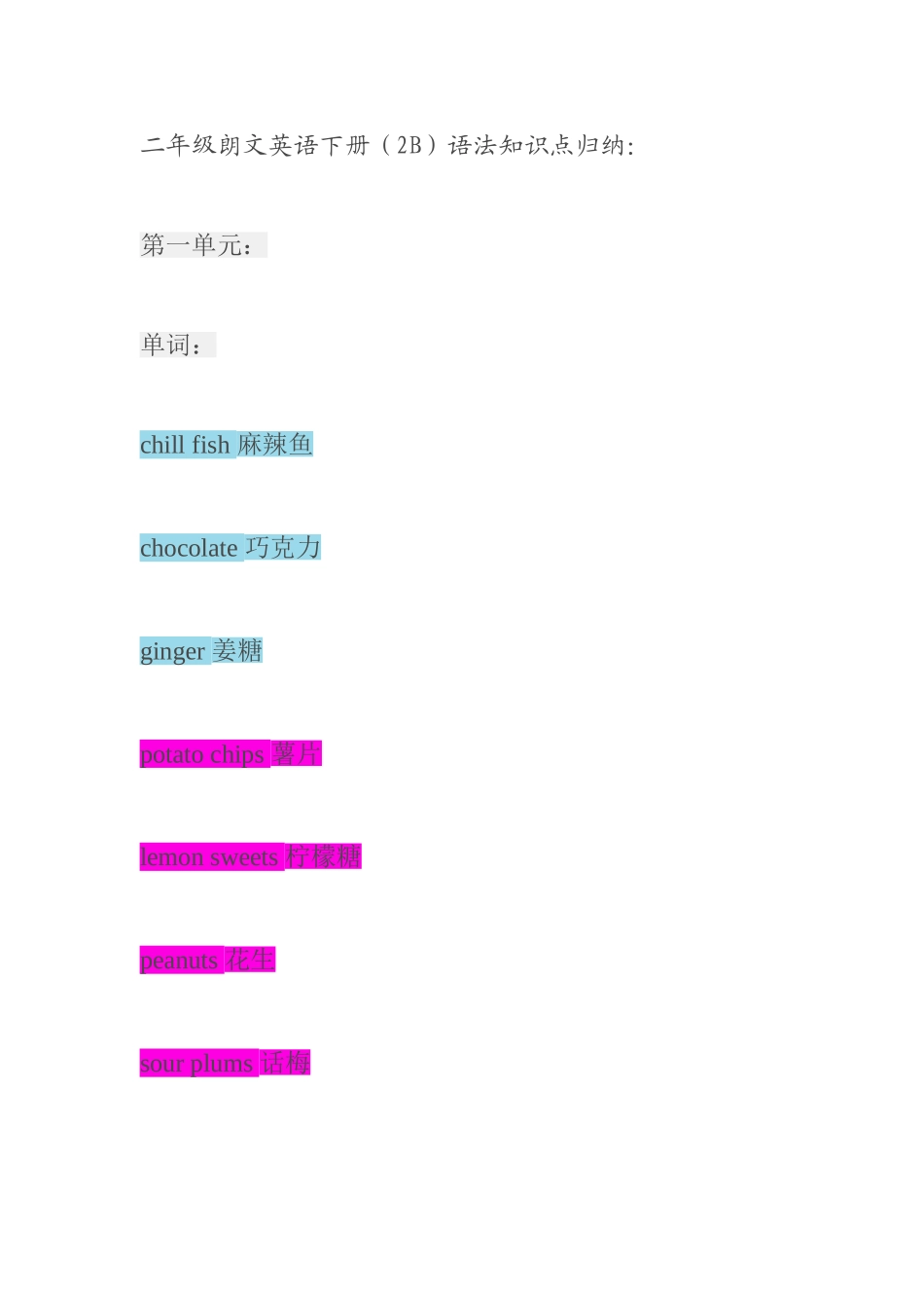 2025年二年级朗文英语下册语法知识点归纳_第1页