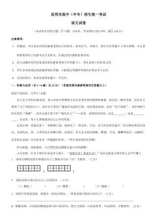 2025年云南省昆明市中考真题语文