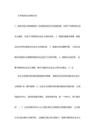 2025年九年级政治必背知识点
