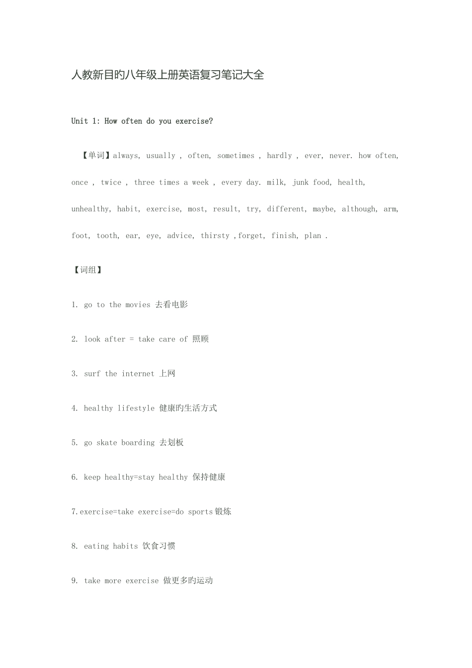 2025年人教新目标八年级上册英语复习笔记大全_第1页