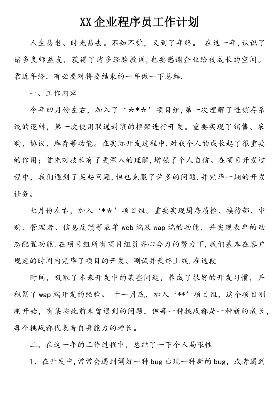 2025年公司程序员工作计划_第1页