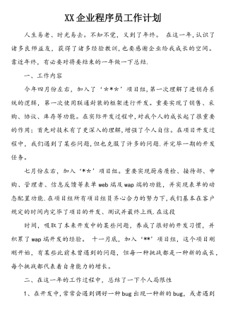 2025年公司程序员工作计划