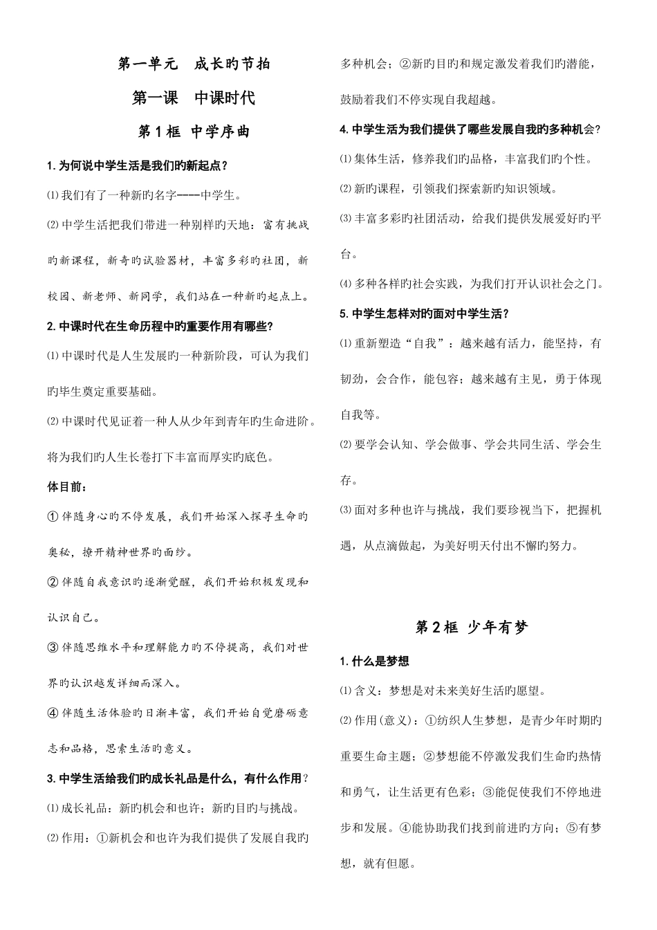 2025年七年级上册道德与法治知识点总结汇编打印版_第1页