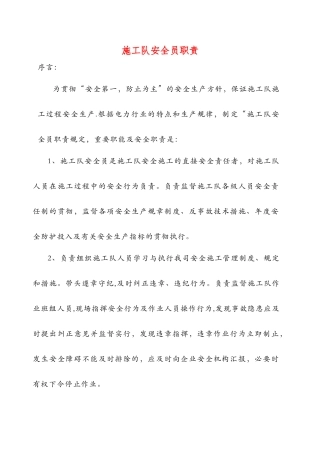 2025年电力工程公司施工队安全员职责