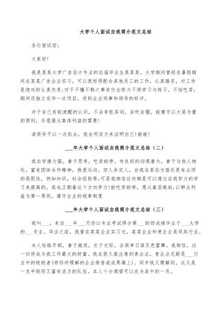 2025年大学个人面试自我介绍范文总结