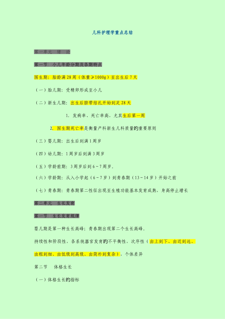 2025年主管护师考试儿科护理学重点总结_第1页